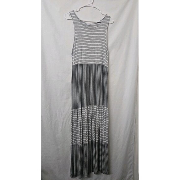 Womens Sz XL Egy California Striped Tiered Maxi Dress Stretch Coastal Cruise - Picture 1 of 6